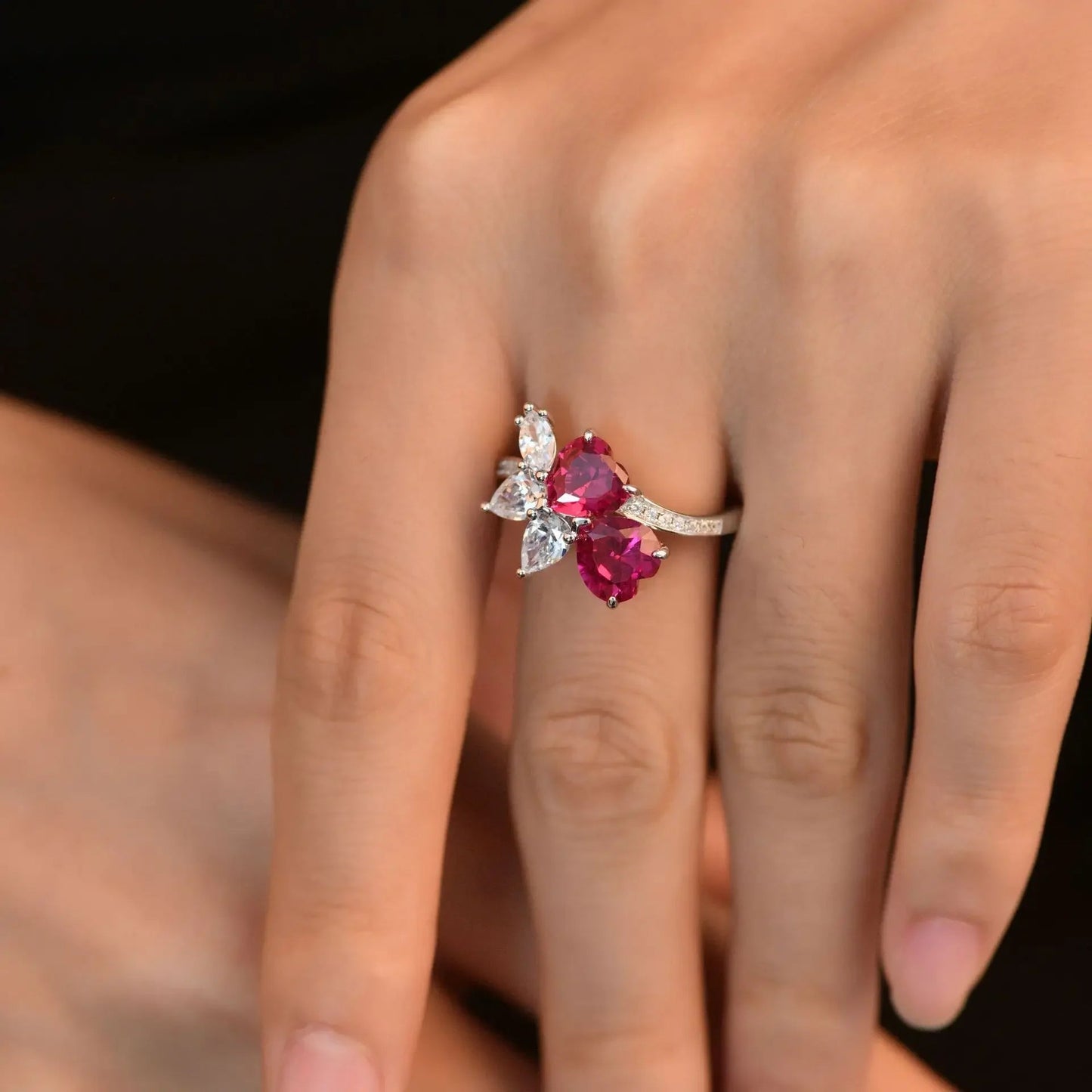 Ring Heart Cut Ruby In 7x7mm Sterling Silver Prong Setting With Fine Craftsmanship Vintage Style - SN Wigs & More