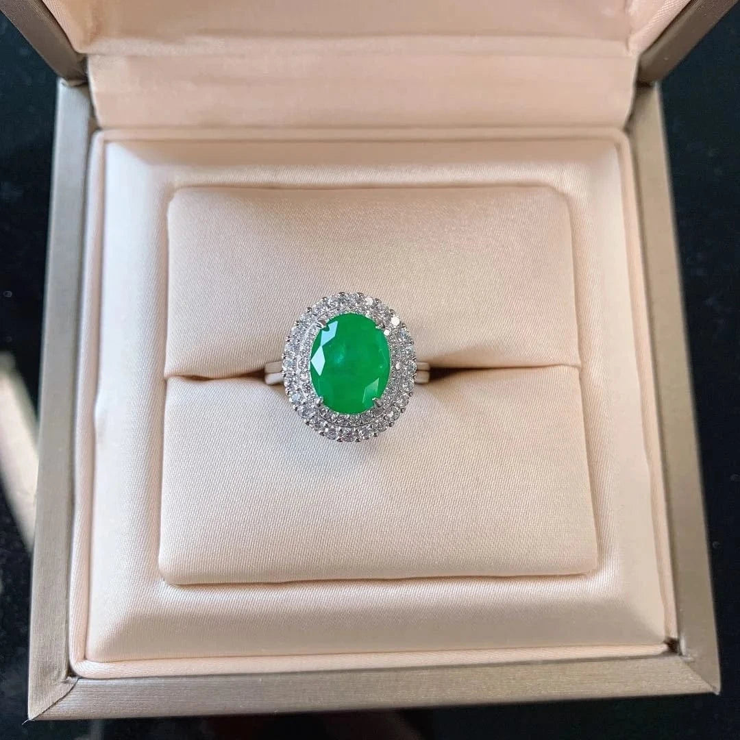 ring Luxury Pure S925 Sterling Silver Classic Oval Cutting Emerald Ring Earrings Pendant Necklace Jewellery Set Mother Day Women Gift
