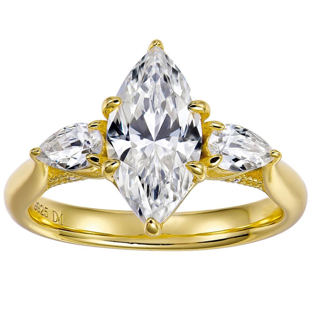 Ring - Marquise Cut Lab Sapphire With Diamond Accents - Vintage Style - SN Wigs & More