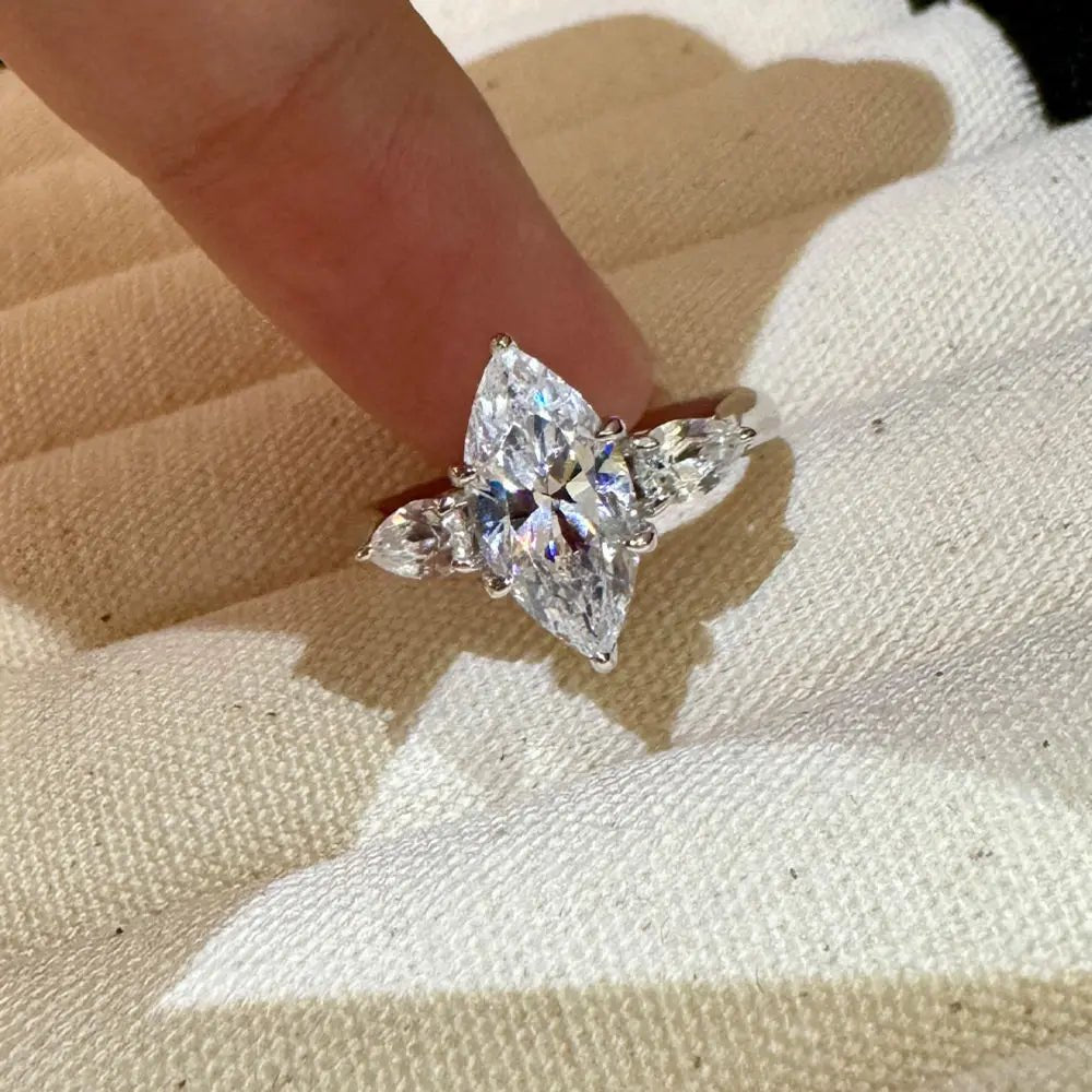 Ring - Marquise Cut Lab Sapphire With Diamond Accents - Vintage Style - SN Wigs & More