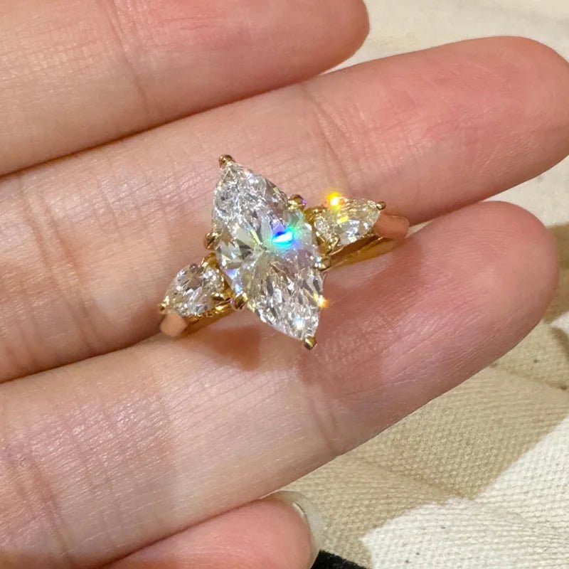 Ring - Marquise Cut Lab Sapphire With Diamond Accents - Vintage Style - SN Wigs & More
