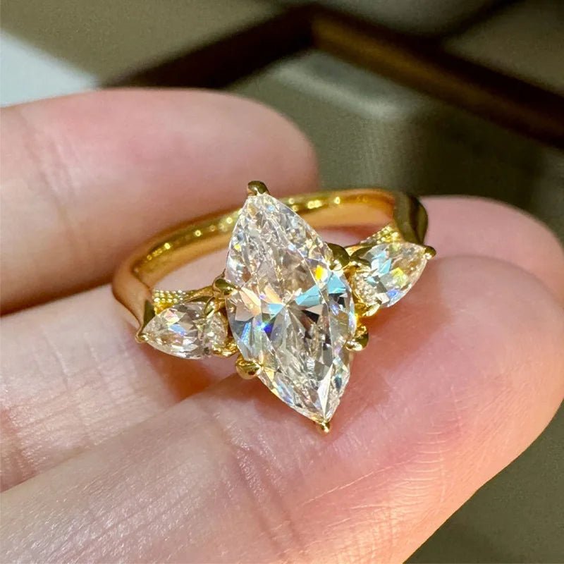 Ring - Marquise Cut Lab Sapphire With Diamond Accents - Vintage Style - SN Wigs & More