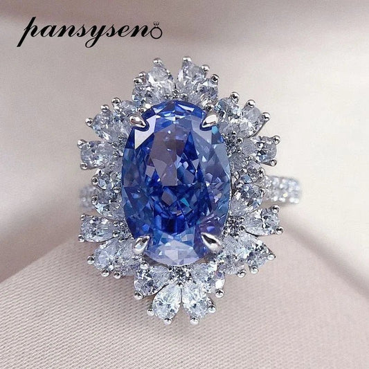 Ring With Oval Cut Sapphire 4.5 Carat In Sterling Silver - Classic Style - SN Wigs & More