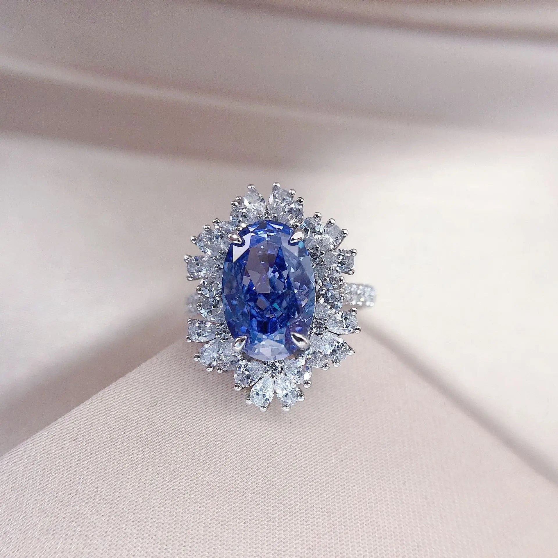 Ring With Oval Cut Sapphire 4.5 Carat In Sterling Silver - Classic Style - SN Wigs & More