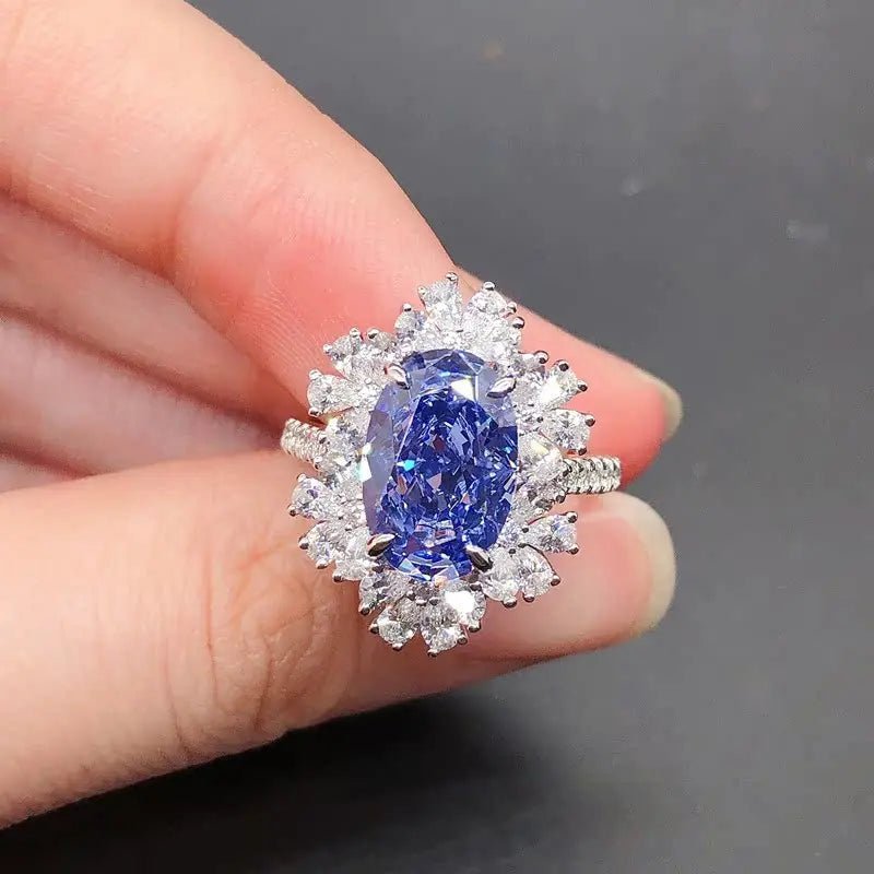 Ring With Oval Cut Sapphire 4.5 Carat In Sterling Silver - Classic Style - SN Wigs & More