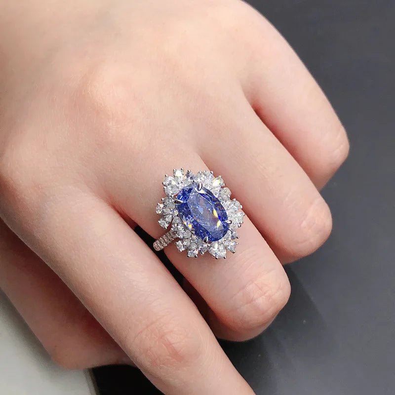 Ring With Oval Cut Sapphire 4.5 Carat In Sterling Silver - Classic Style - SN Wigs & More