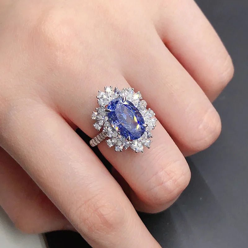 Ring With Oval Cut Sapphire 4.5 Carat In Sterling Silver - Classic Style - SN Wigs & More