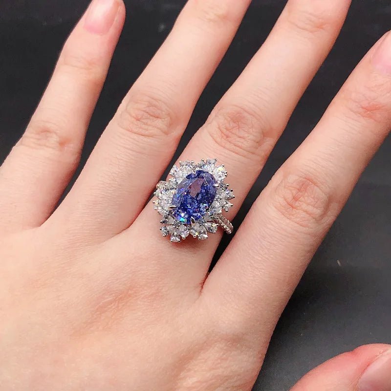 Ring With Oval Cut Sapphire 4.5 Carat In Sterling Silver - Classic Style - SN Wigs & More