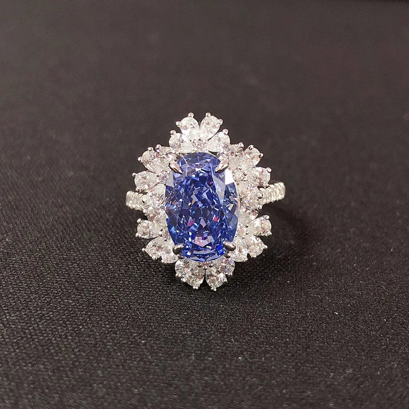 Ring With Oval Cut Sapphire 4.5 Carat In Sterling Silver - Classic Style - SN Wigs & More