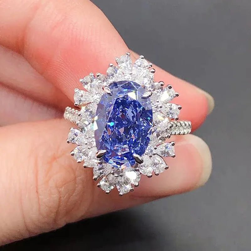 Ring With Oval Cut Sapphire 4.5 Carat In Sterling Silver - Classic Style - SN Wigs & More