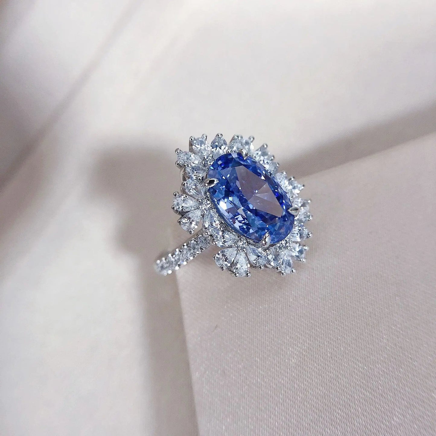 Ring With Oval Cut Sapphire 4.5 Carat In Sterling Silver - Classic Style - SN Wigs & More