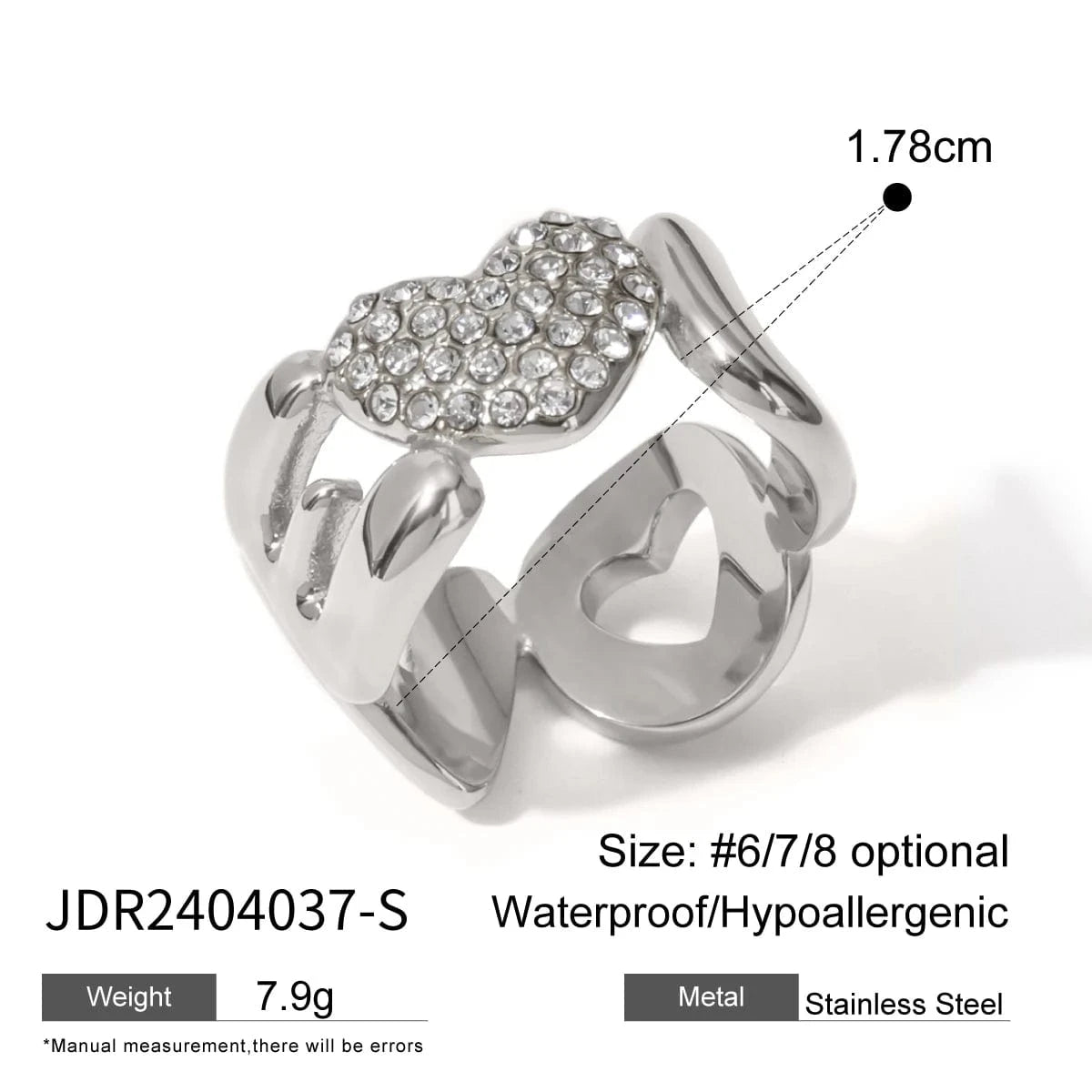 rings 7 / Simple / R2593S Gold-Plated Stainless-Steel LOVE Letter Inlaid Crystal Ring