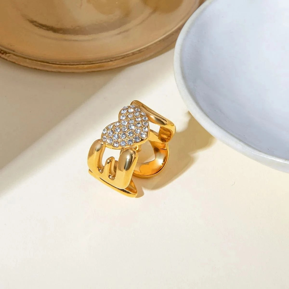 rings Gold-Plated Stainless-Steel LOVE Letter Inlaid Crystal Ring