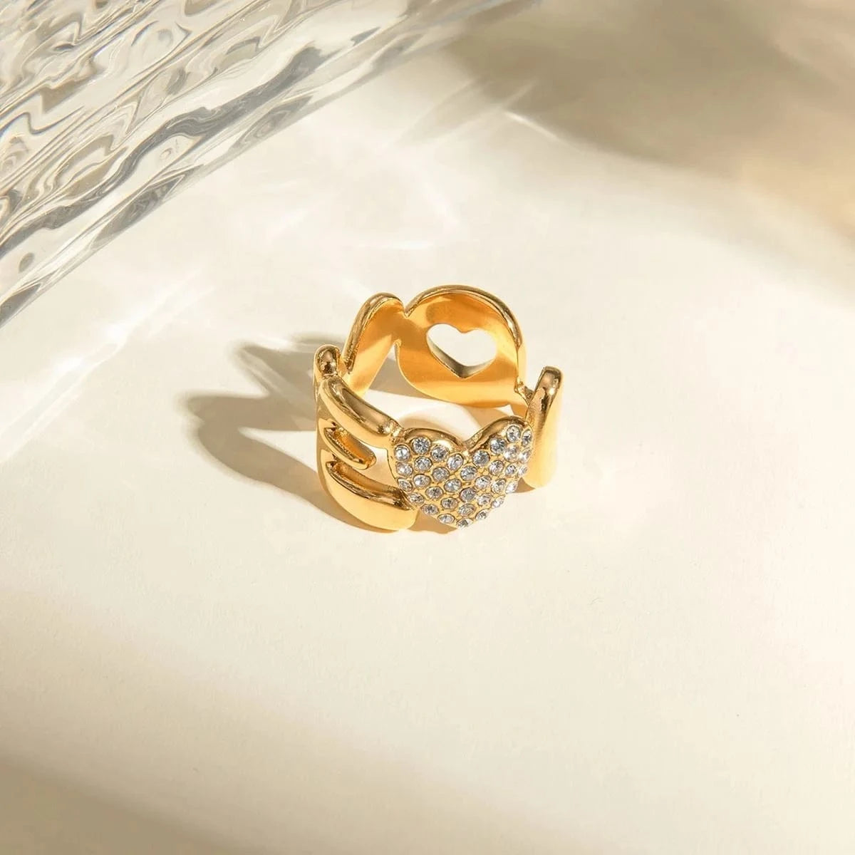rings Gold-Plated Stainless-Steel LOVE Letter Inlaid Crystal Ring