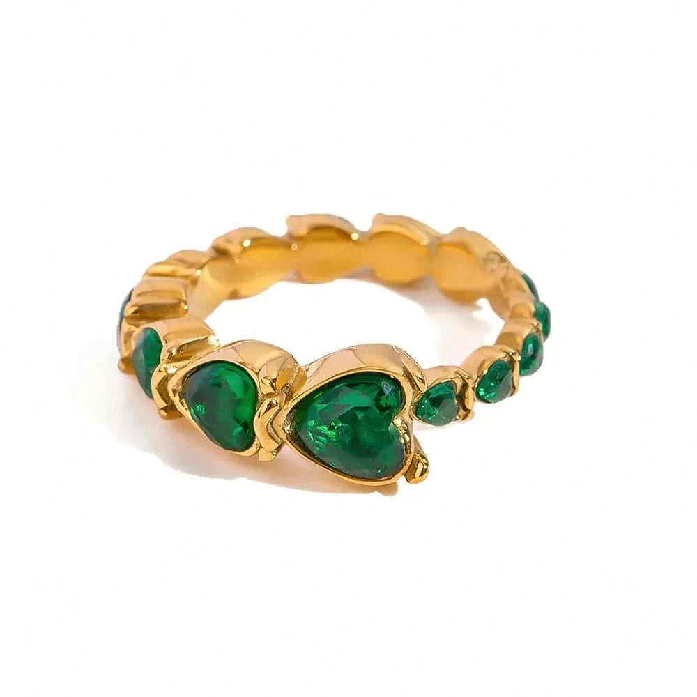 rings Heart Green White Crystal Rings