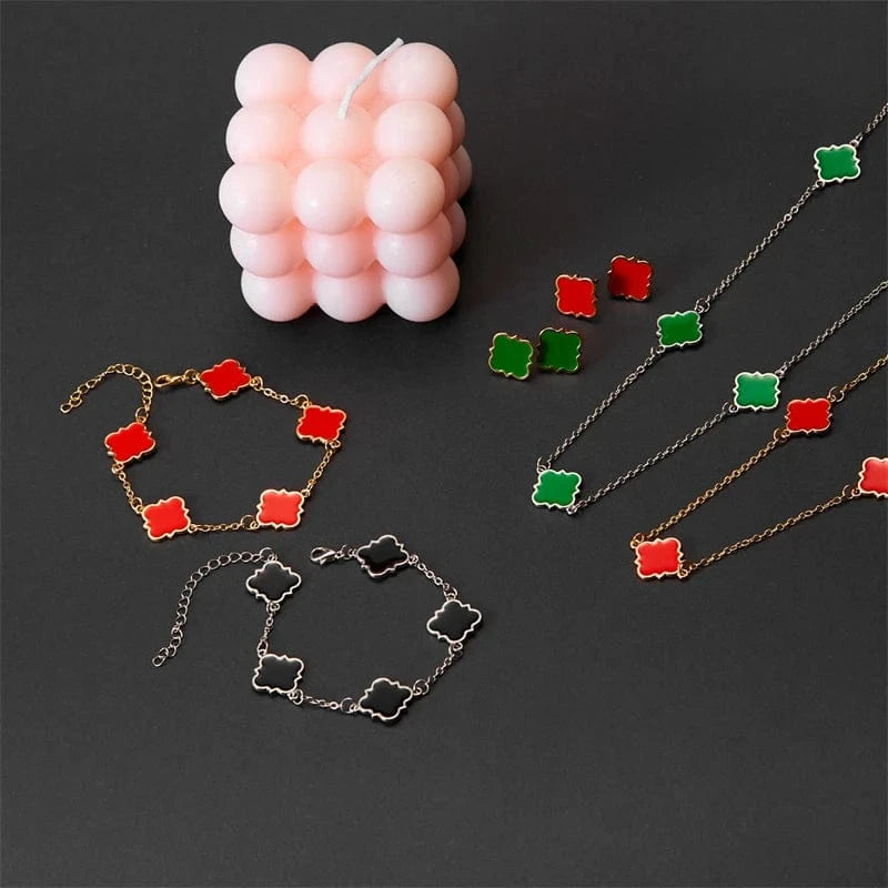 Rinhoo Black Color Ear Women's Girls Classic Cute Fresh Lucky Four-Leaf Clover Shape Ear Stud Earrings Fashion Jewelry