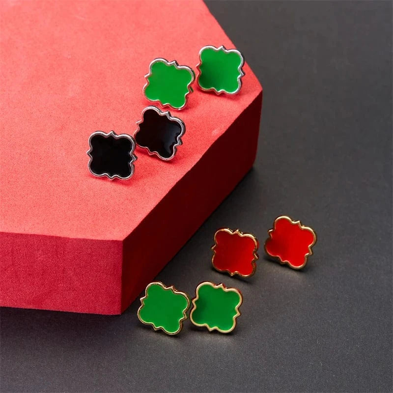 Rinhoo Black Color Ear Women's Girls Classic Cute Fresh Lucky Four-Leaf Clover Shape Ear Stud Earrings Fashion Jewelry