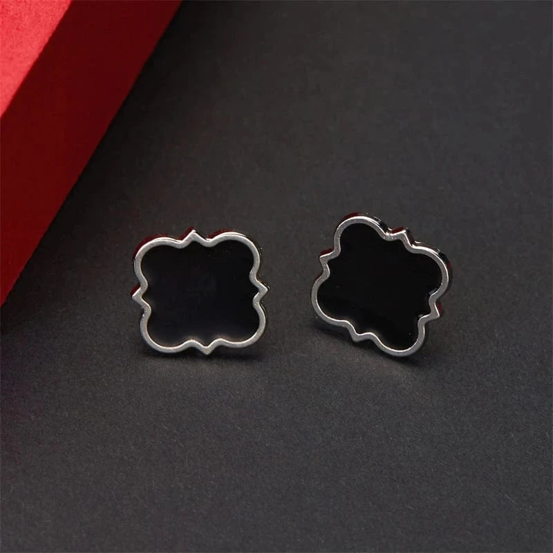 Rinhoo Black Color Ear Women's Girls Classic Cute Fresh Lucky Four-Leaf Clover Shape Ear Stud Earrings Fashion Jewelry