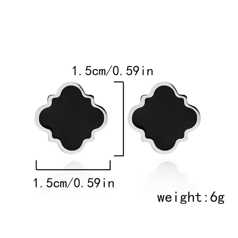 Rinhoo Black Color Ear Women's Girls Classic Cute Fresh Lucky Four-Leaf Clover Shape Ear Stud Earrings Fashion Jewelry