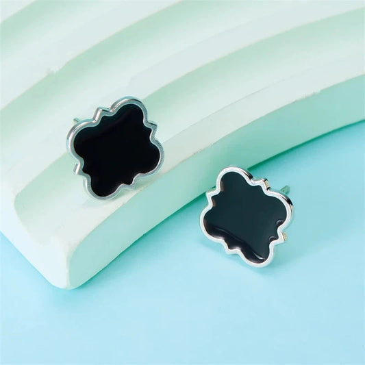 Rinhoo Black Color Ear Women's Girls Classic Cute Fresh Lucky Four-Leaf Clover Shape Ear Stud Earrings Fashion Jewelry