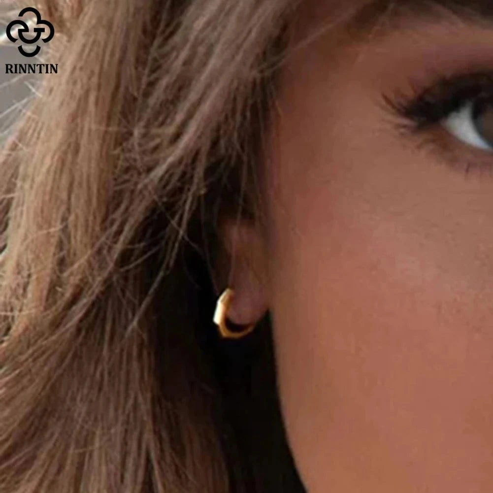 RINNTIN APE91 Fine Jewelry Minimalism 925 Sterling Silver Earrings 14K Gold Plated Huggie Hoop Earrings