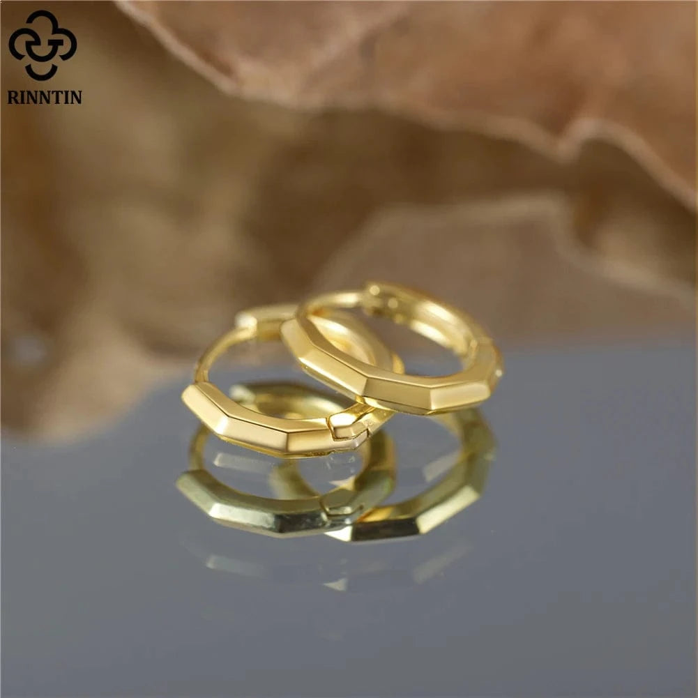 RINNTIN APE91 Fine Jewelry Minimalism 925 Sterling Silver Earrings 14K Gold Plated Huggie Hoop Earrings
