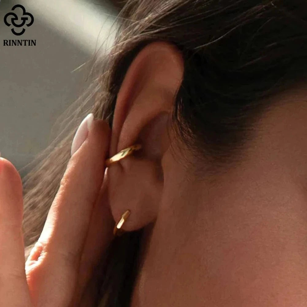 RINNTIN APE91 Fine Jewelry Minimalism 925 Sterling Silver Earrings 14K Gold Plated Huggie Hoop Earrings