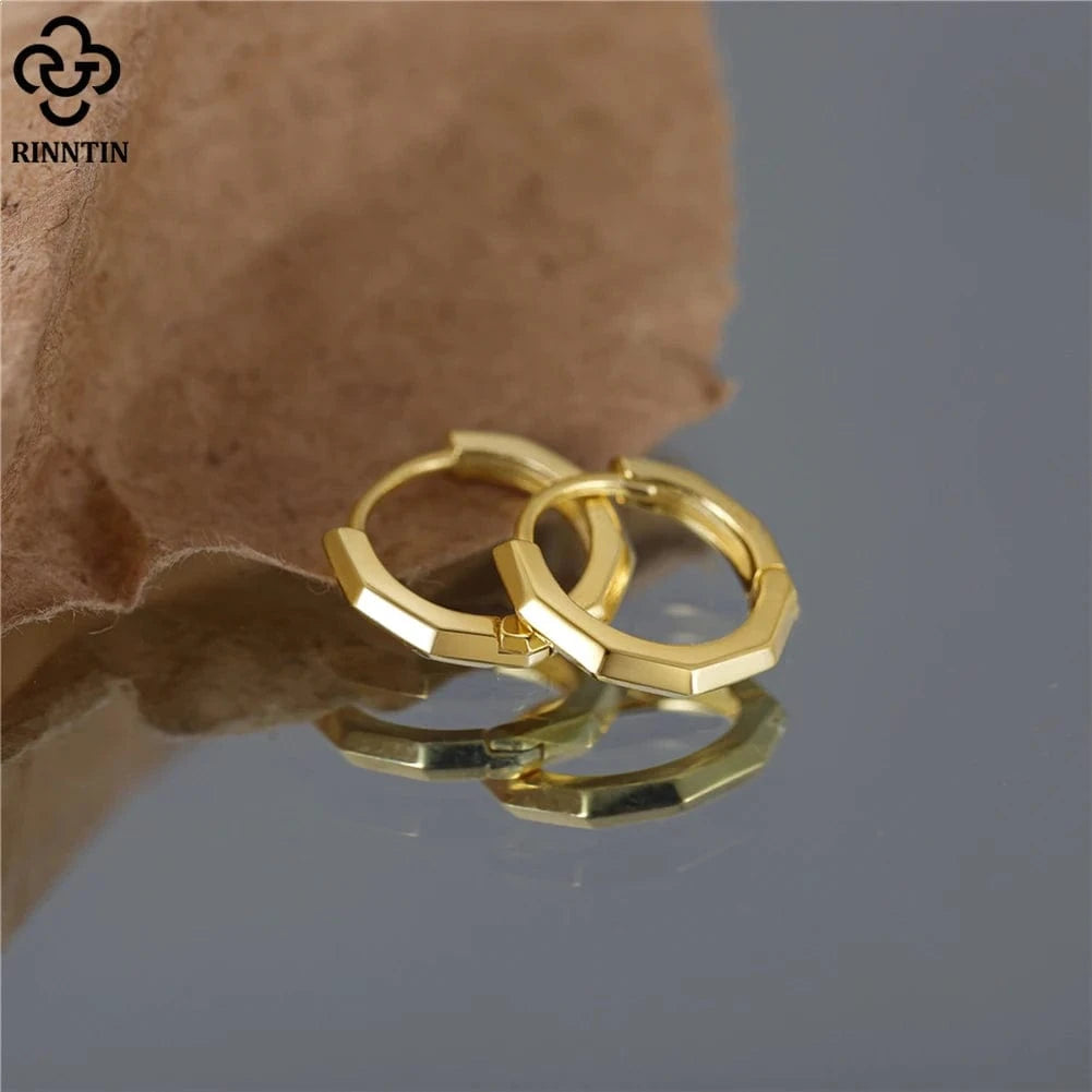 RINNTIN APE91 Fine Jewelry Minimalism 925 Sterling Silver Earrings 14K Gold Plated Huggie Hoop Earrings