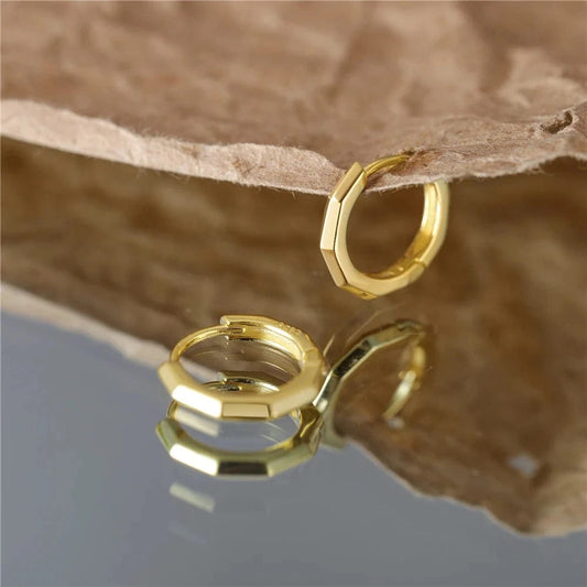 RINNTIN APE91 Fine Jewelry Minimalism 925 Sterling Silver Earrings 14K Gold Plated Huggie Hoop Earrings