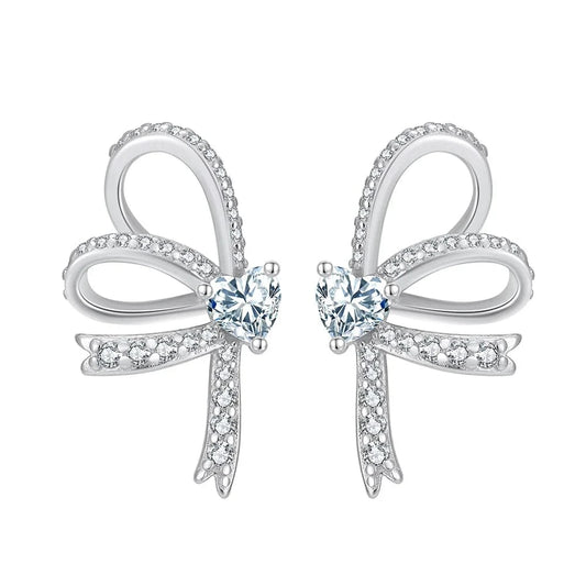 RINNTIN BSE407 High-quality Fashion Jewelry Exquisite Bow Earrings 925 Silver Heart Zircon Stud Earrings