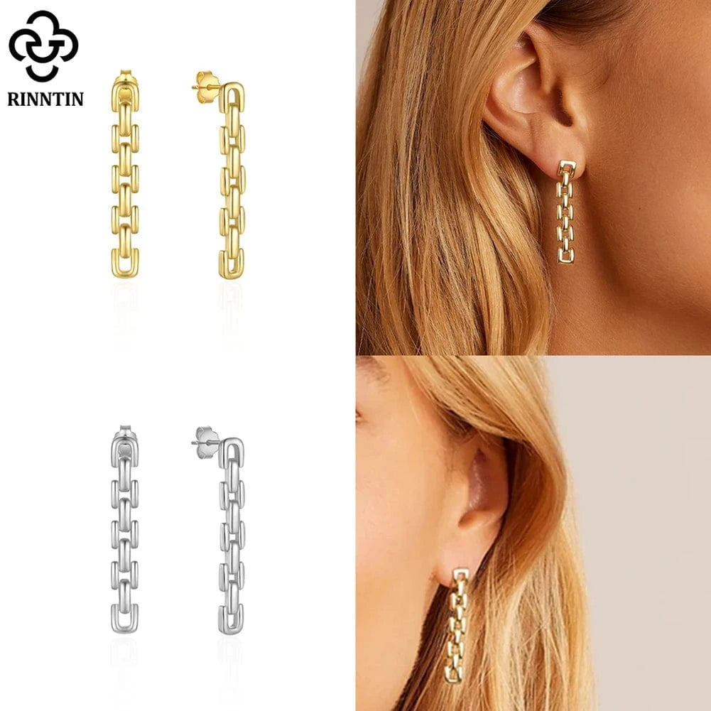 RINNTIN EQE112 Fine Jewelry Stud Earrings 925 Sterling Silver Tassel Earrings For Women