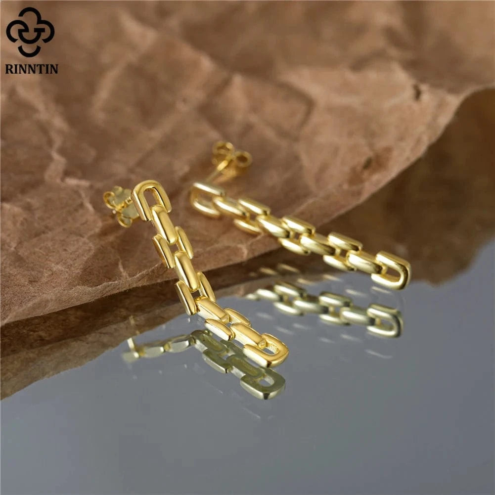 RINNTIN EQE112 Fine Jewelry Stud Earrings 925 Sterling Silver Tassel Earrings For Women