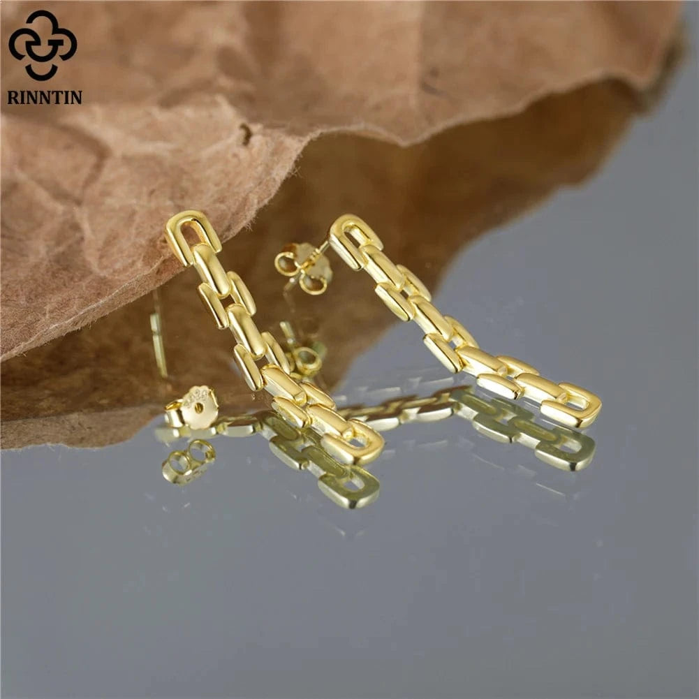 RINNTIN EQE112 Fine Jewelry Stud Earrings 925 Sterling Silver Tassel Earrings For Women