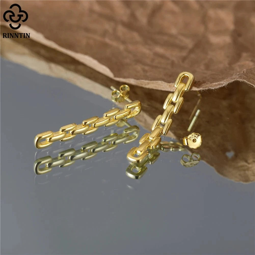 RINNTIN EQE112 Fine Jewelry Stud Earrings 925 Sterling Silver Tassel Earrings For Women