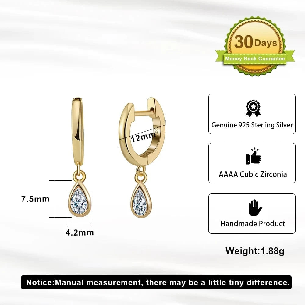 RINNTIN EQE55 Fine Jewelry Drop Dangle Earrings Women Cubic Zircon Designer 14K Gold Plated 925 Sterling Silver Hoop Earrings