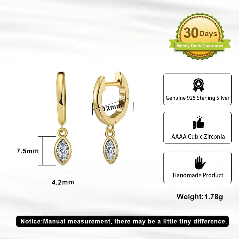 RINNTIN EQE55 Fine Jewelry Drop Dangle Earrings Women Cubic Zircon Designer 14K Gold Plated 925 Sterling Silver Hoop Earrings