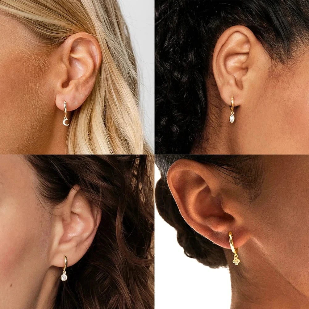 RINNTIN EQE55 Fine Jewelry Drop Dangle Earrings Women Cubic Zircon Designer 14K Gold Plated 925 Sterling Silver Hoop Earrings
