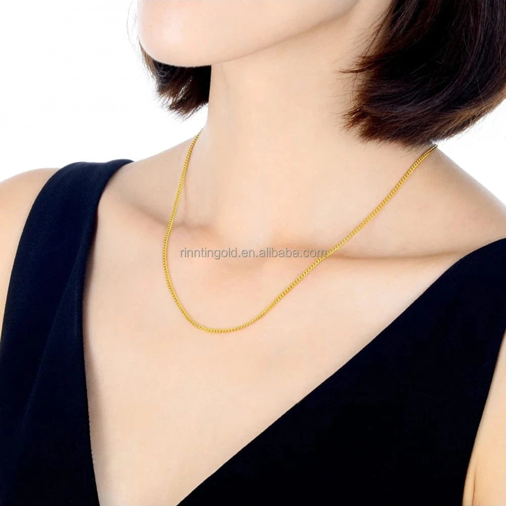 RINNTIN GC04 Hiphop Jewelry Real 14K Solid Yellow Gold 2.2mm Diamond Cut Cuban Link Curb Chain Necklace for Men oro 14k original