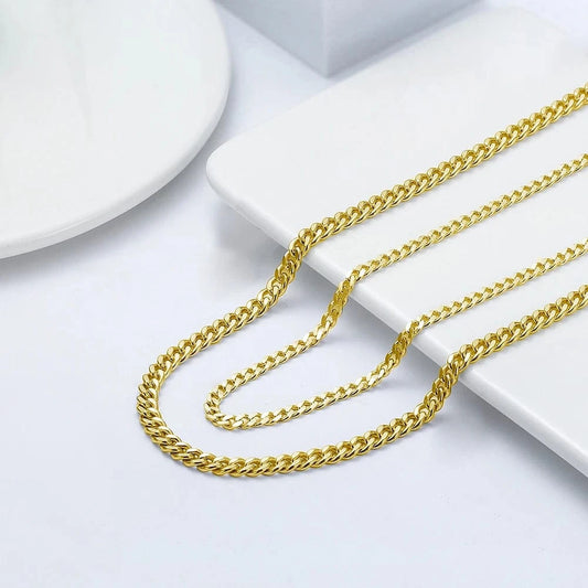 RINNTIN GC04 Hiphop Jewelry Real 14K Solid Yellow Gold 2.2mm Diamond Cut Cuban Link Curb Chain Necklace for Men oro 14k original