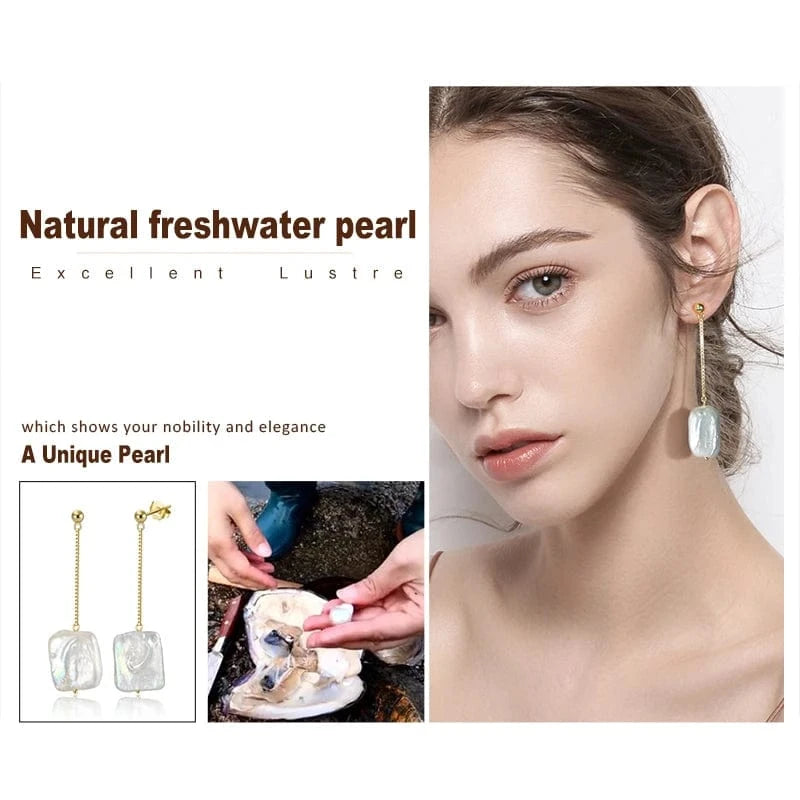 Rinntin GPE05 S925 Silver Pearl Jewelry 14K Gold Baroque Irregular Freshwater Dangle Pearl Earring For Women