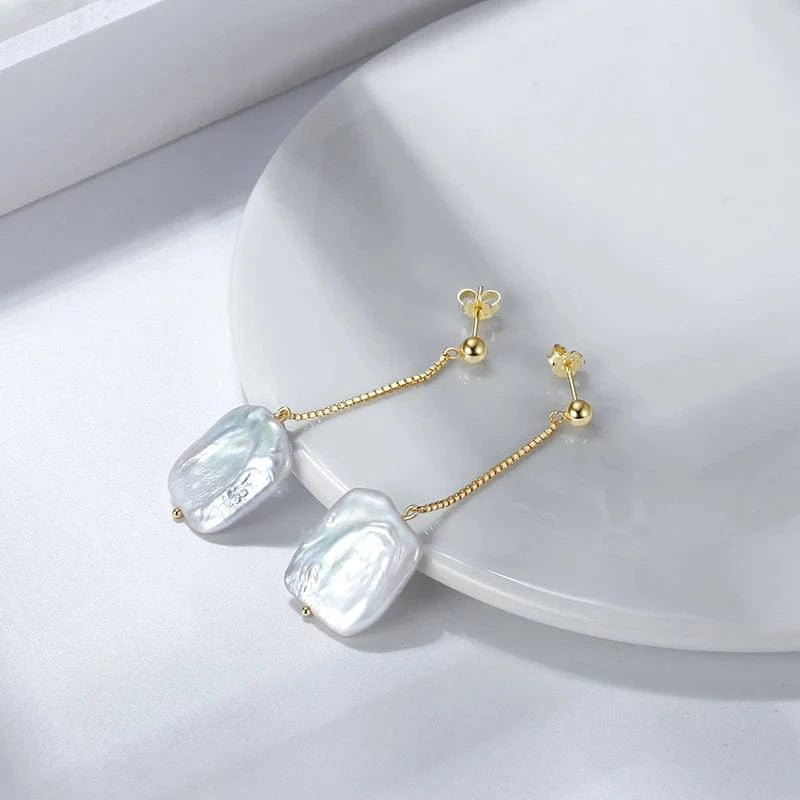 Rinntin GPE05 S925 Silver Pearl Jewelry 14K Gold Baroque Irregular Freshwater Dangle Pearl Earring For Women