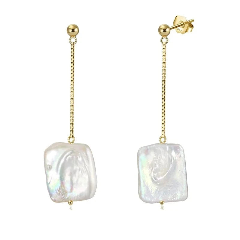 Rinntin GPE05 S925 Silver Pearl Jewelry 14K Gold Baroque Irregular Freshwater Dangle Pearl Earring For Women