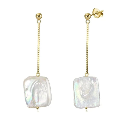 Rinntin GPE05 S925 Silver Pearl Jewelry 14K Gold Baroque Irregular Freshwater Dangle Pearl Earring For Women