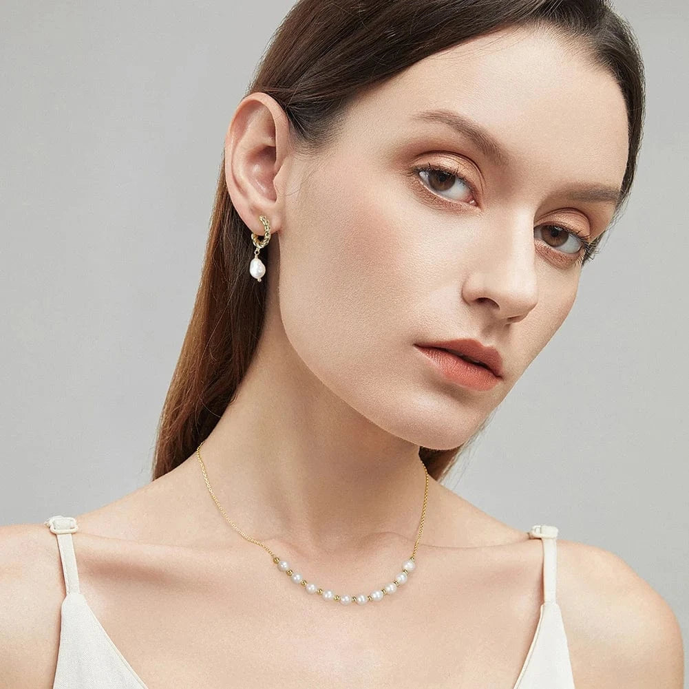 RINNTIN GPE17 Genuine 925 Sterling Silver Twisted Hoop Earring Irregular Freshwater Baroque Pearl Jewelry Gifts For Women Girls