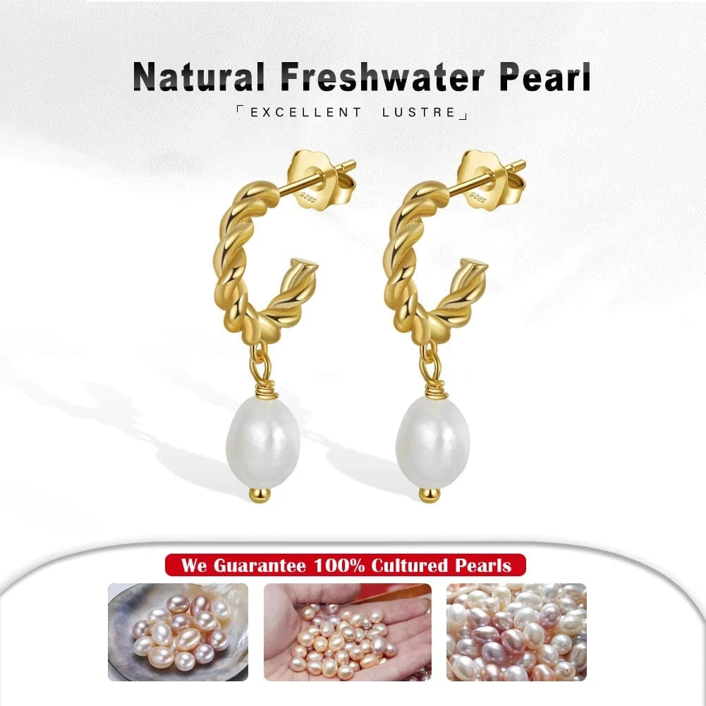 RINNTIN GPE17 Genuine 925 Sterling Silver Twisted Hoop Earring Irregular Freshwater Baroque Pearl Jewelry Gifts For Women Girls