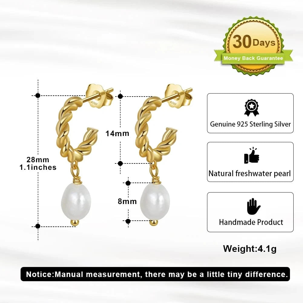 RINNTIN GPE17 Genuine 925 Sterling Silver Twisted Hoop Earring Irregular Freshwater Baroque Pearl Jewelry Gifts For Women Girls