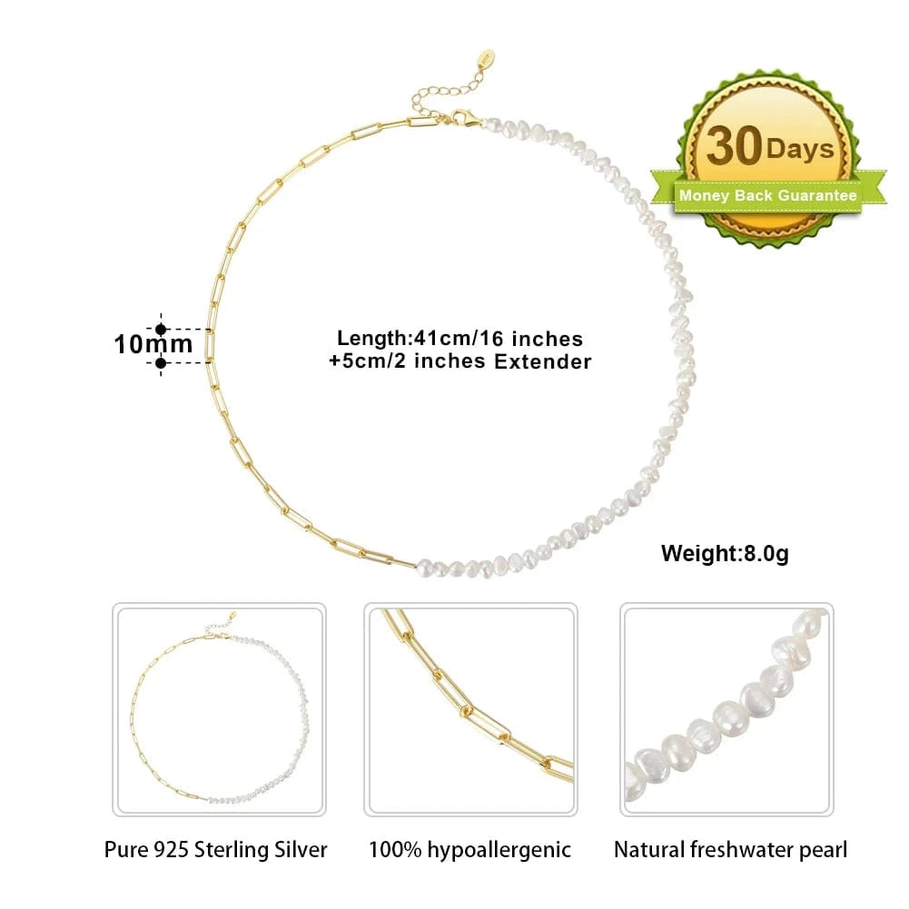 RINNTIN GPN13 Pearl Necklace Jewelry Half Silver Chain Half Baroque Freshwater Pearls Choker 14K Gold Plated Necklace for women