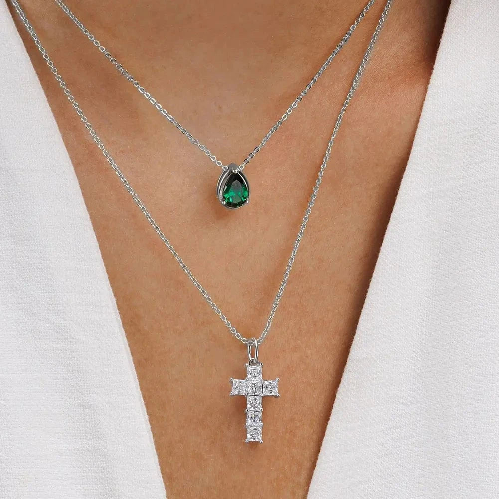 RINNTIN LZN12 Classic High Quality 8A Zirconia Religious Jewelry Charm Christian Cross Chain Necklace Drop Earring For Men Women