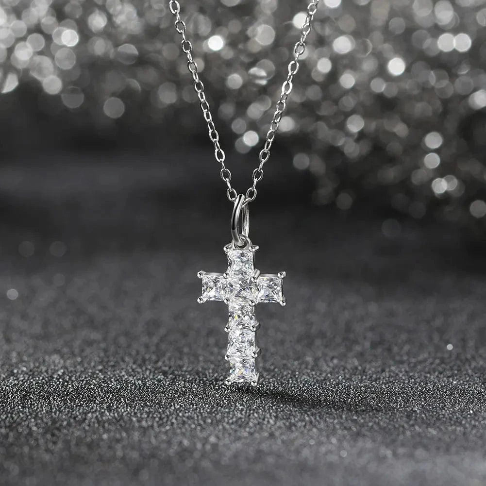 RINNTIN LZN12 Classic High Quality 8A Zirconia Religious Jewelry Charm Christian Cross Chain Necklace Drop Earring For Men Women