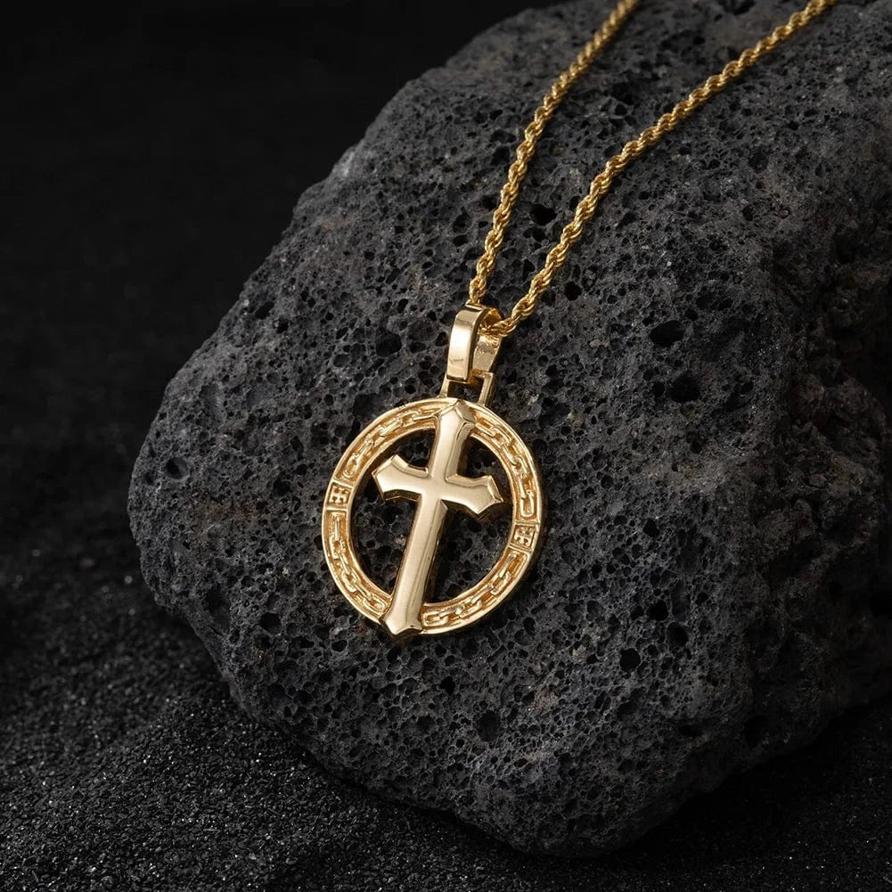 RINNTIN NMN03 Necklace Fine Jewelry 18K Gold Plated  with 1.5mm Sterling Silver Diamond-Cut Rope Chain Cross Necklace